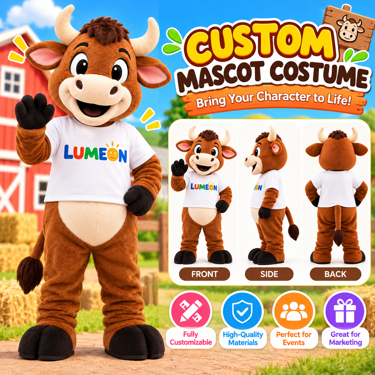 Custom Cow Mascot Costume – Professional Animal