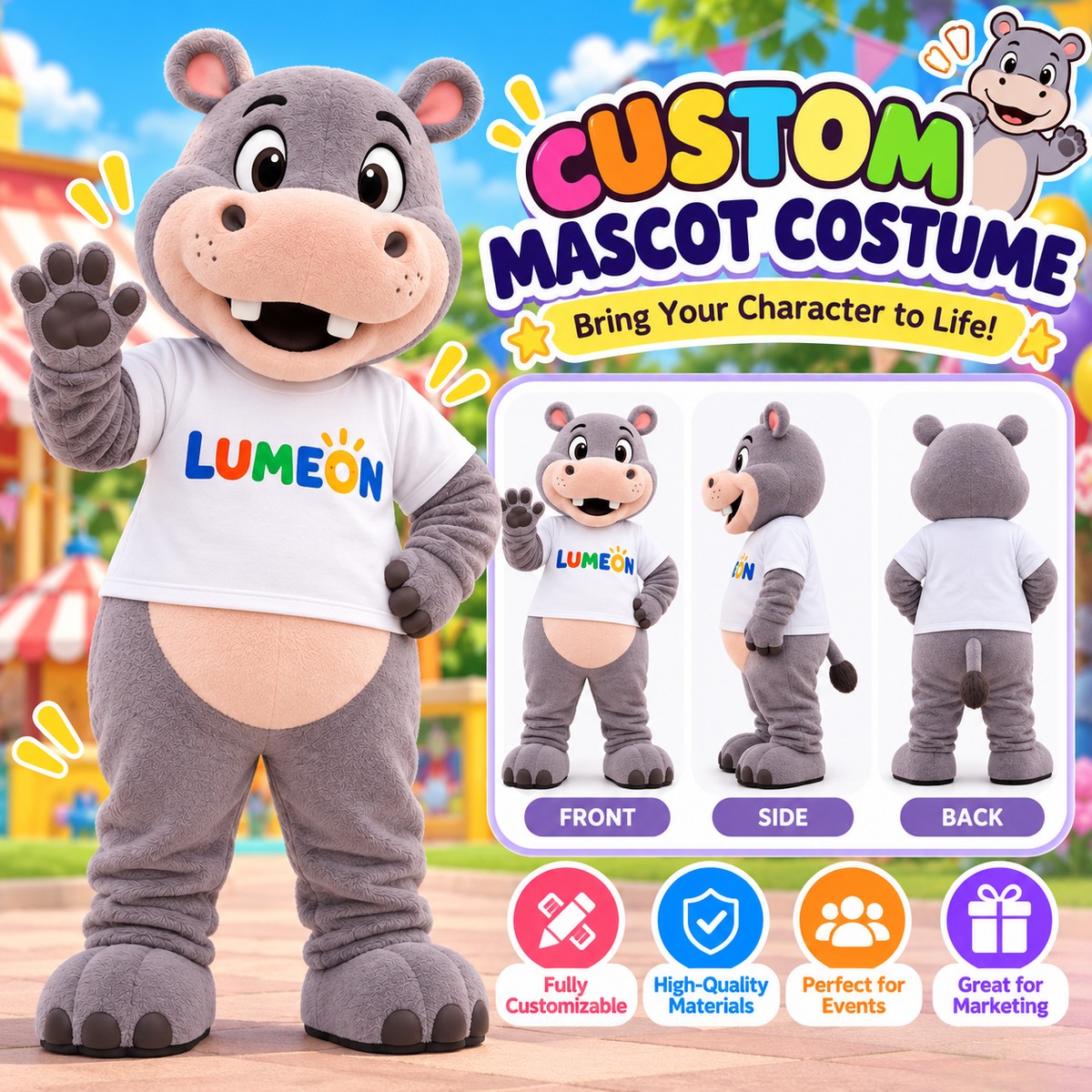 Custom Hippo Mascot Costume – Professional Animal